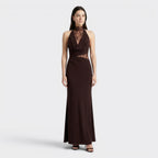 Vestido largo elegante de encaje para mujer | Vestido formal sin mangas con cuello halter
