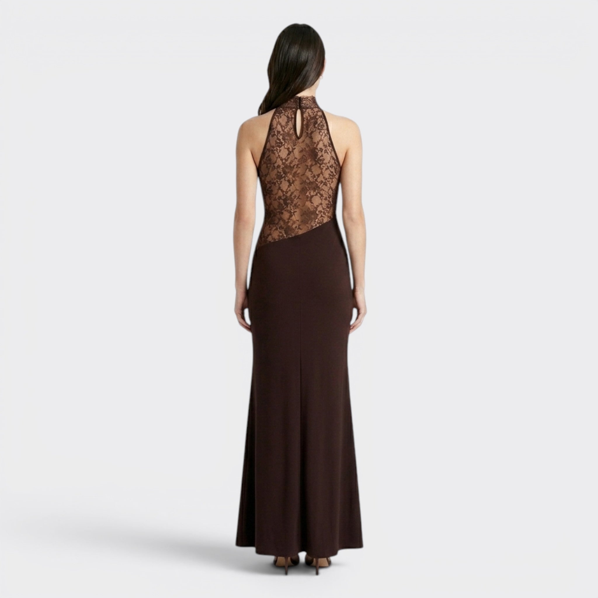 Womens Elegant Lace Maxi Dress | Halter Neck Sleeveless Formal Gown 5