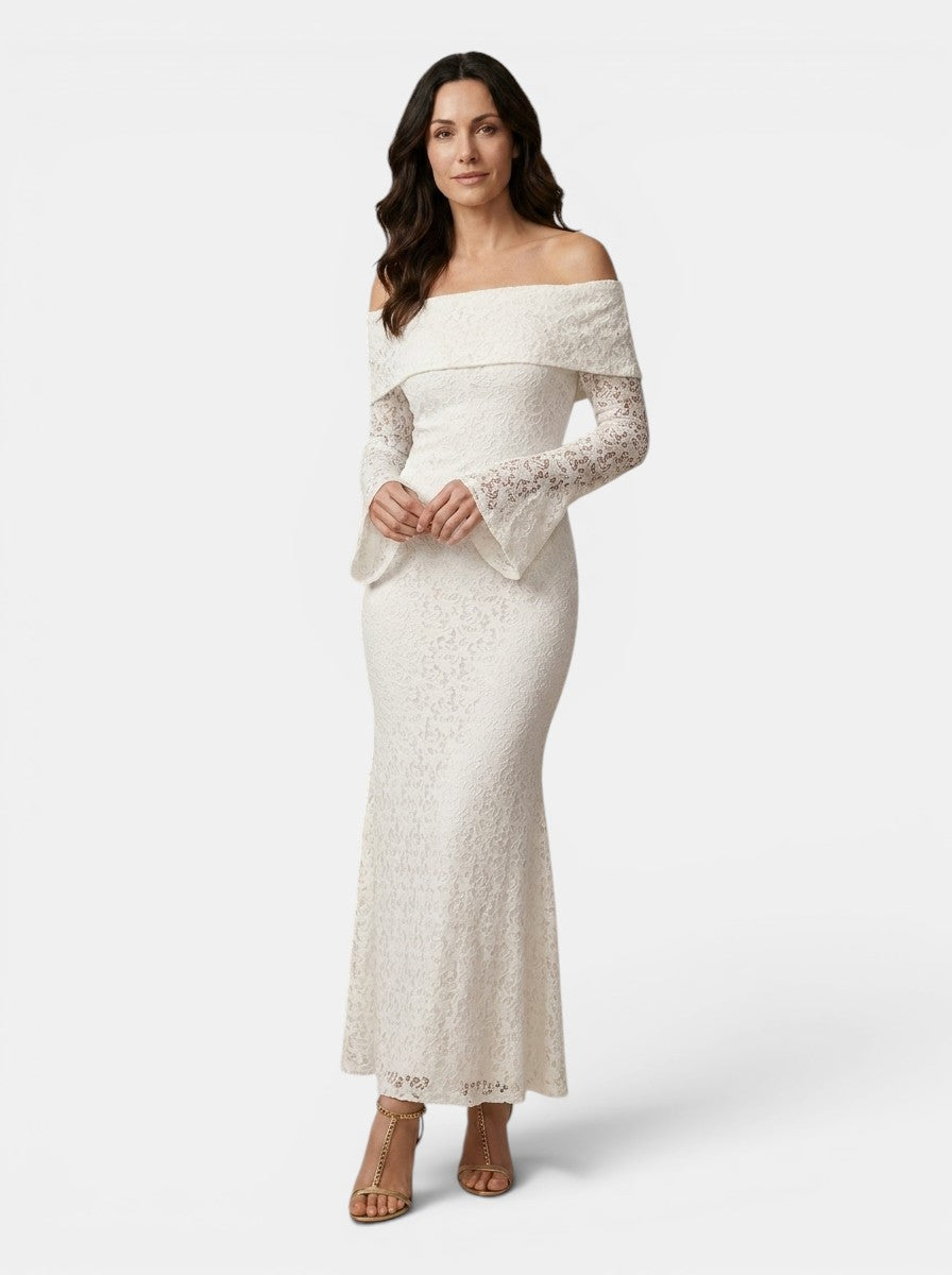 Womens Elegant Lace Maxi Dress | Off-Shoulder Mermaid Formal Gown 3