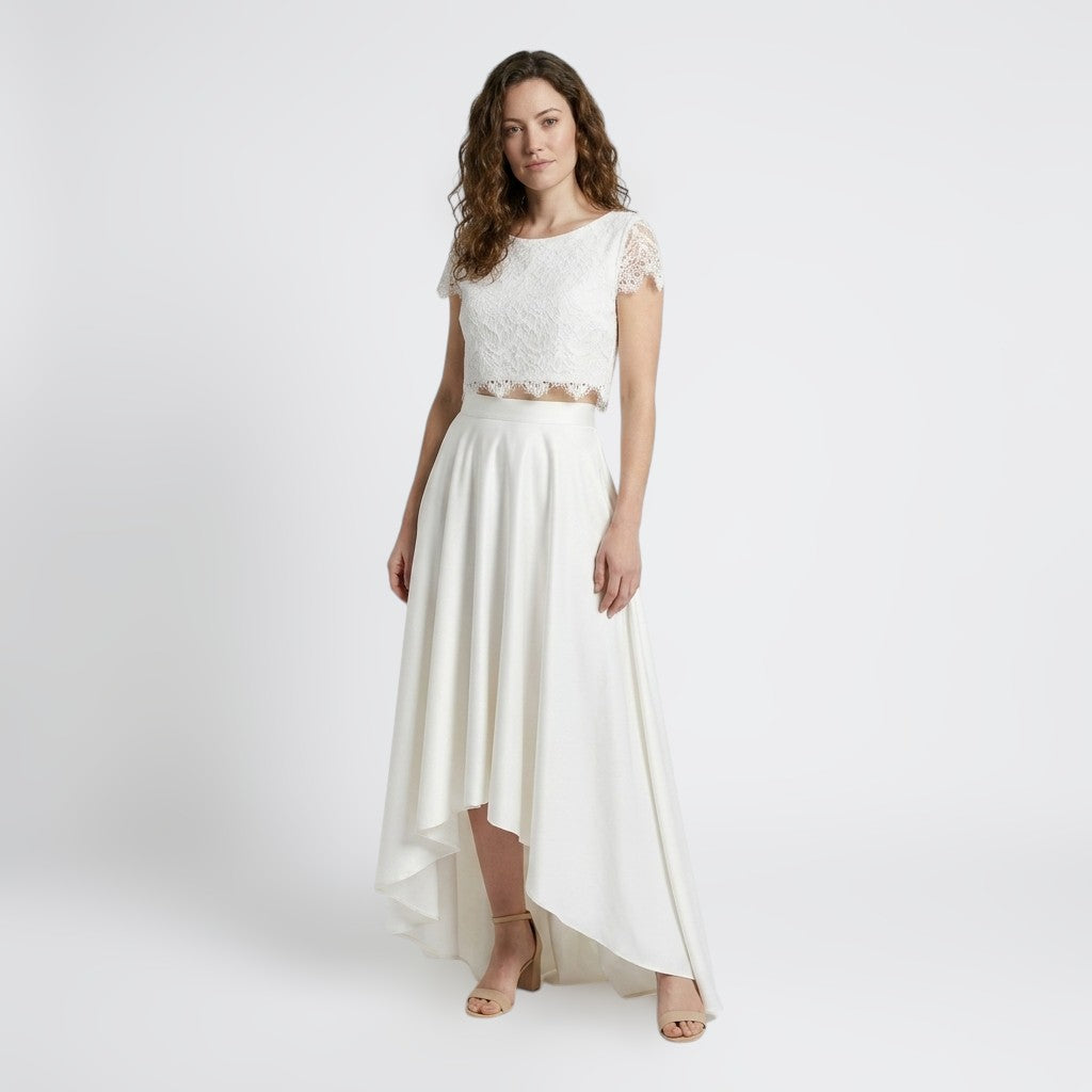 Vestido de novia elegante de encaje para mujer de dos piezas | Vestido de boda maxi romántico y fluido