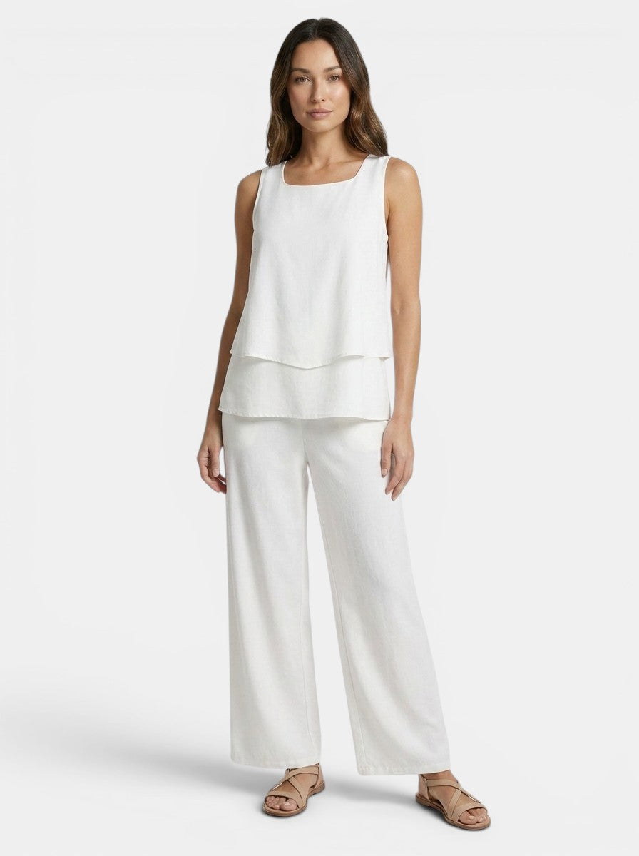 Women's Elegant Linen Two Piece Set | Sleeveless Top and Straight-Leg Trousers for Spring and Summer