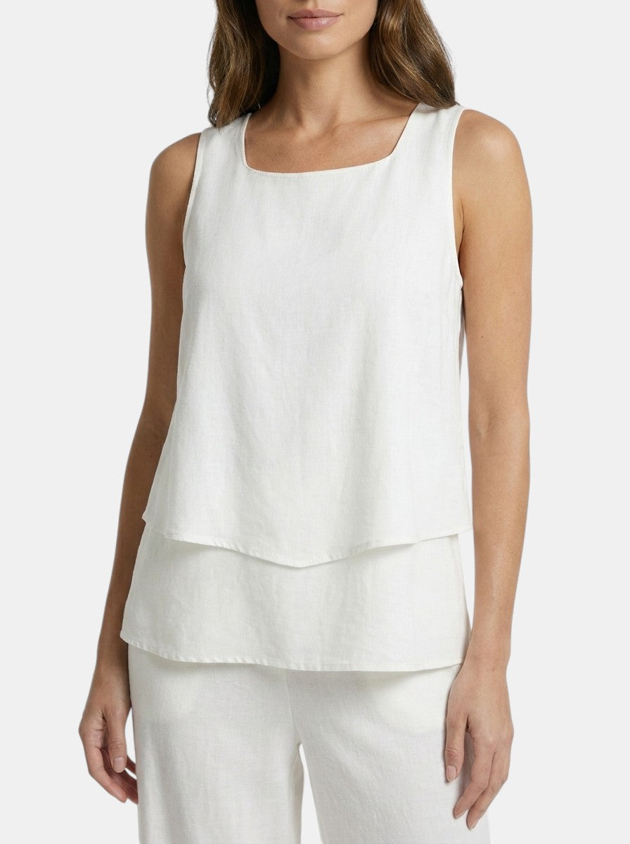 Women's Elegant Linen Two Piece Set | Sleeveless Top and Straight-Leg Trousers for Spring and Summer