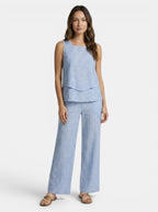Ensemble élégant en lin pour femme | Haut sans manches et pantalon droit pour le printemps et l'été