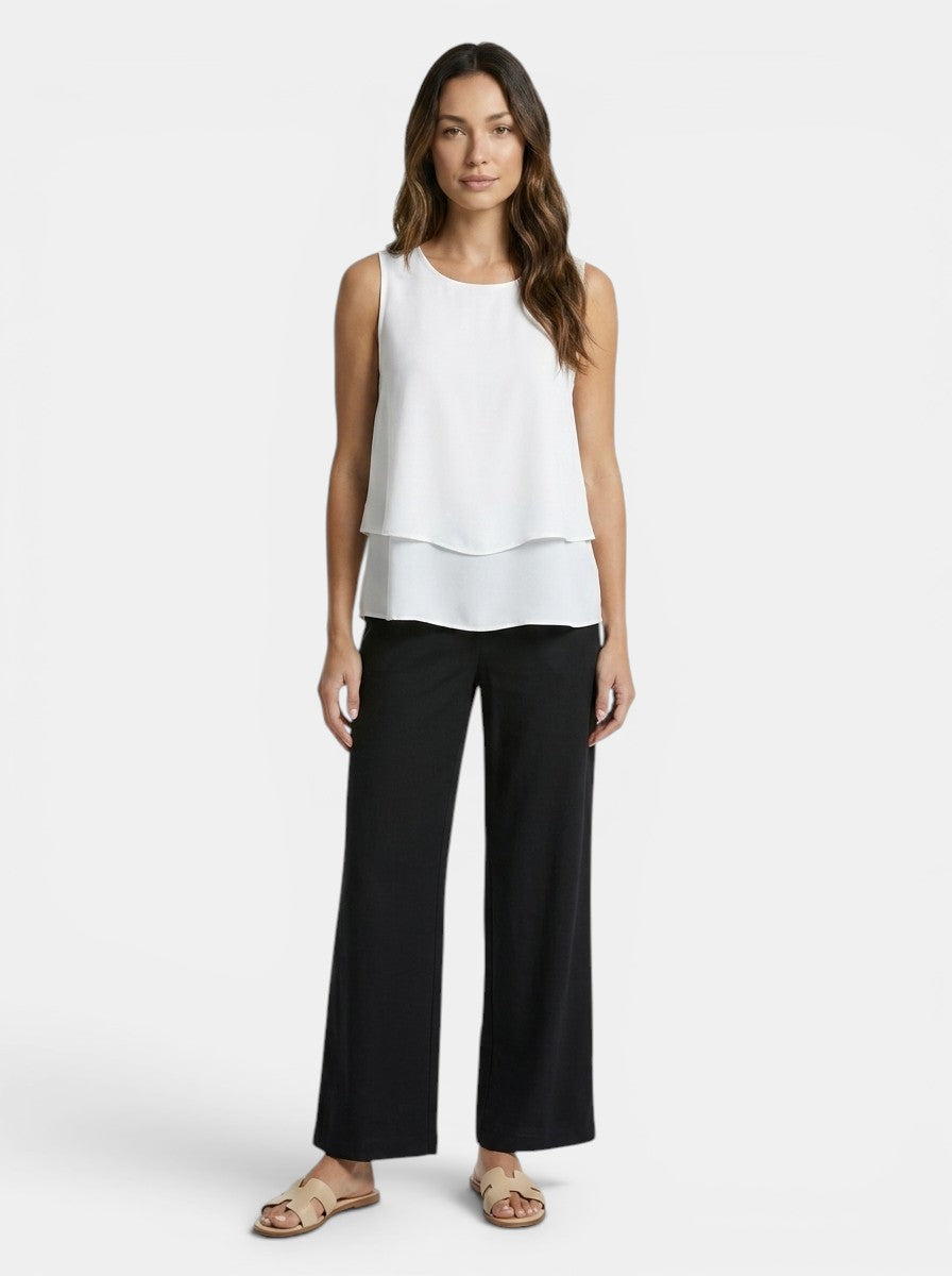 Women's Elegant Linen Two Piece Set | Sleeveless Top and Straight-Leg Trousers for Spring and Summer
