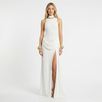 Vestido Maxi Elegante para Mujer | Vestido de Invitada de Boda sin Mangas con Cuello Alto