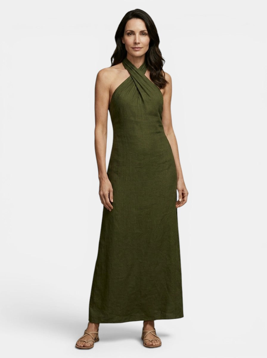 Womens Elegant Maxi Dress | Sophisticated Halter Cross-Over Summer Dress 11