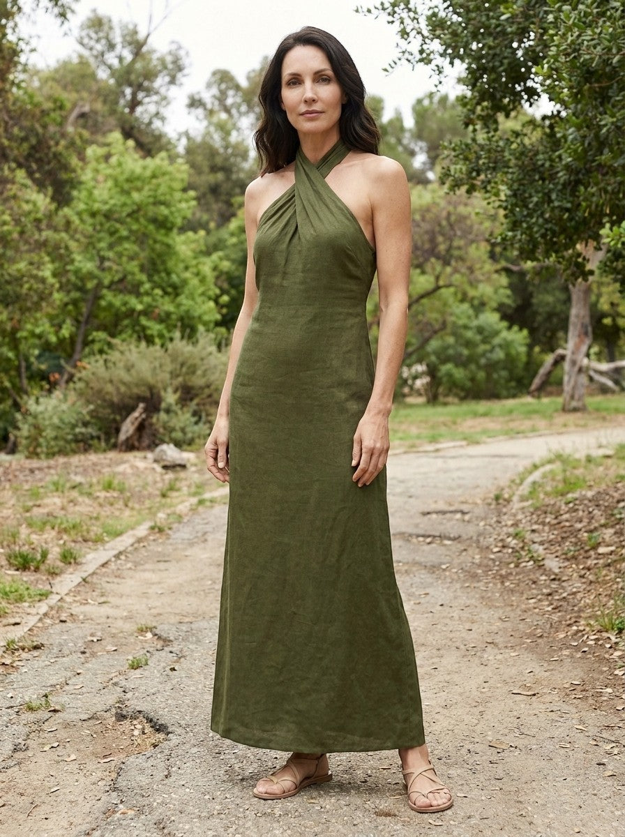 Womens Elegant Maxi Dress | Sophisticated Halter Cross-Over Summer Dress 2