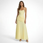Vestido Maxi Elegante para Mujer | Vestido Formal Fruncido con Escote Cuadrado