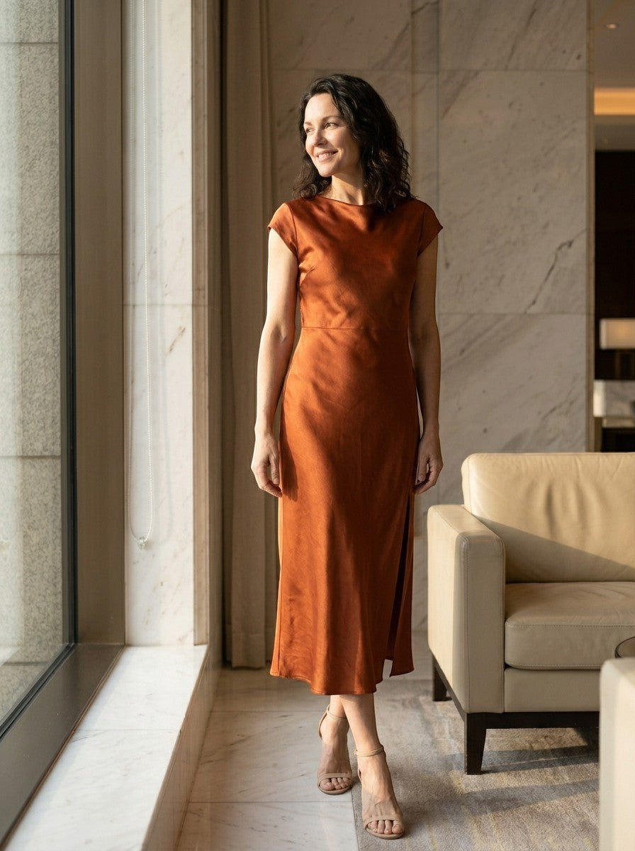Womens Elegant Midi Dress | Classic Boat Neck with Side Slit | Versatile All-Season Formal Dresses 2