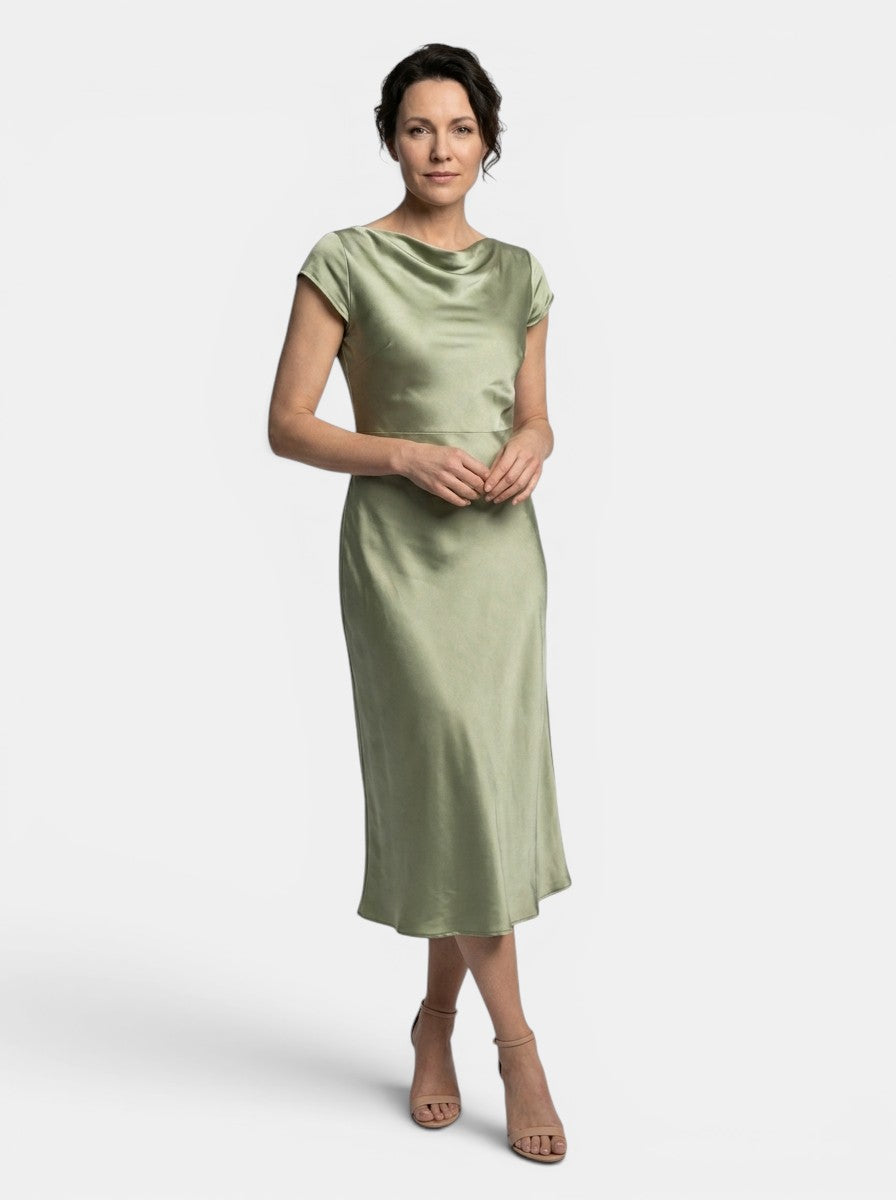 Womens Elegant Midi Dress | Classic Boat Neck with Side Slit | Versatile All-Season Formal Dresses 9