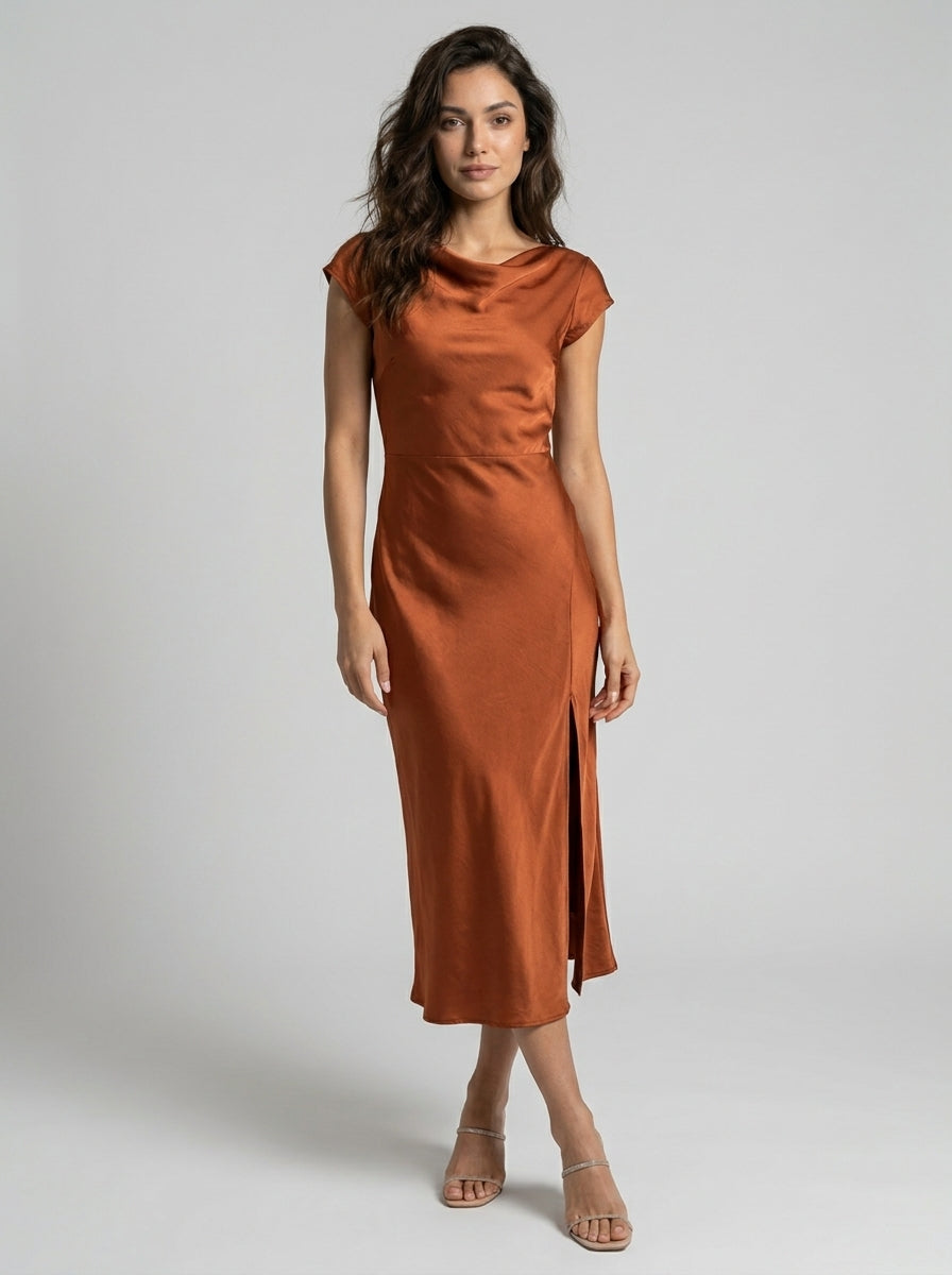 Abito Midi Elegante da Donna | Abito Cocktail Estivo Fluido e Minimalista
