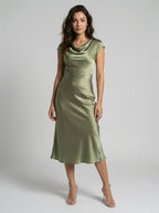 Women's Elegant Midi Slip Dress | Fluid Minimalist Summer Cocktail Dress