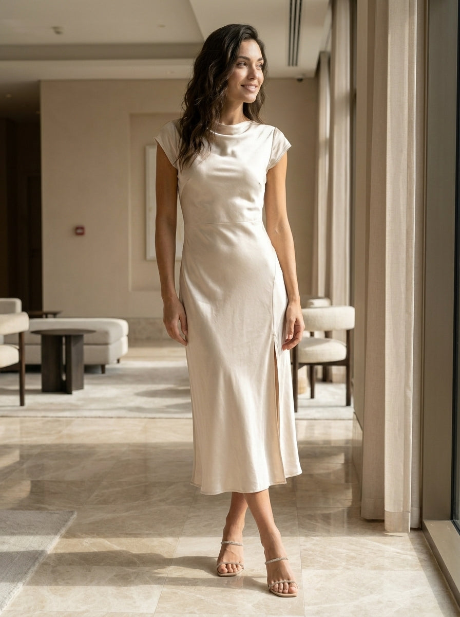 Abito Midi Elegante da Donna | Abito Cocktail Estivo Fluido e Minimalista