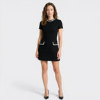 Womens Elegant Mini Dress | Chic Pearl Trim Cocktail Dress with Pockets 6