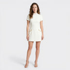 Womens Elegant Mini Dress | Chic Pearl Trim Cocktail Dress with Pockets 3