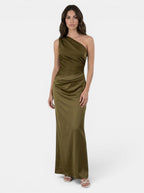 Robe longue plissée élégante pour femme | Robe de soirée formelle asymétrique
