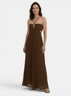 Womens Elegant Pleated Maxi Dress | Stunning Halter Neck Backless Evening Gown 2