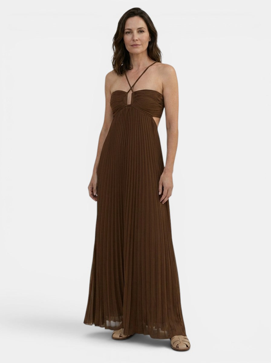 Womens Elegant Pleated Maxi Dress | Stunning Halter Neck Backless Evening Gown 2