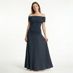 Robe longue plissée élégante pour femme | Robe formelle intemporelle à épaules dénudées