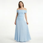 Robe longue plissée élégante pour femme | Robe formelle intemporelle à épaules dénudées