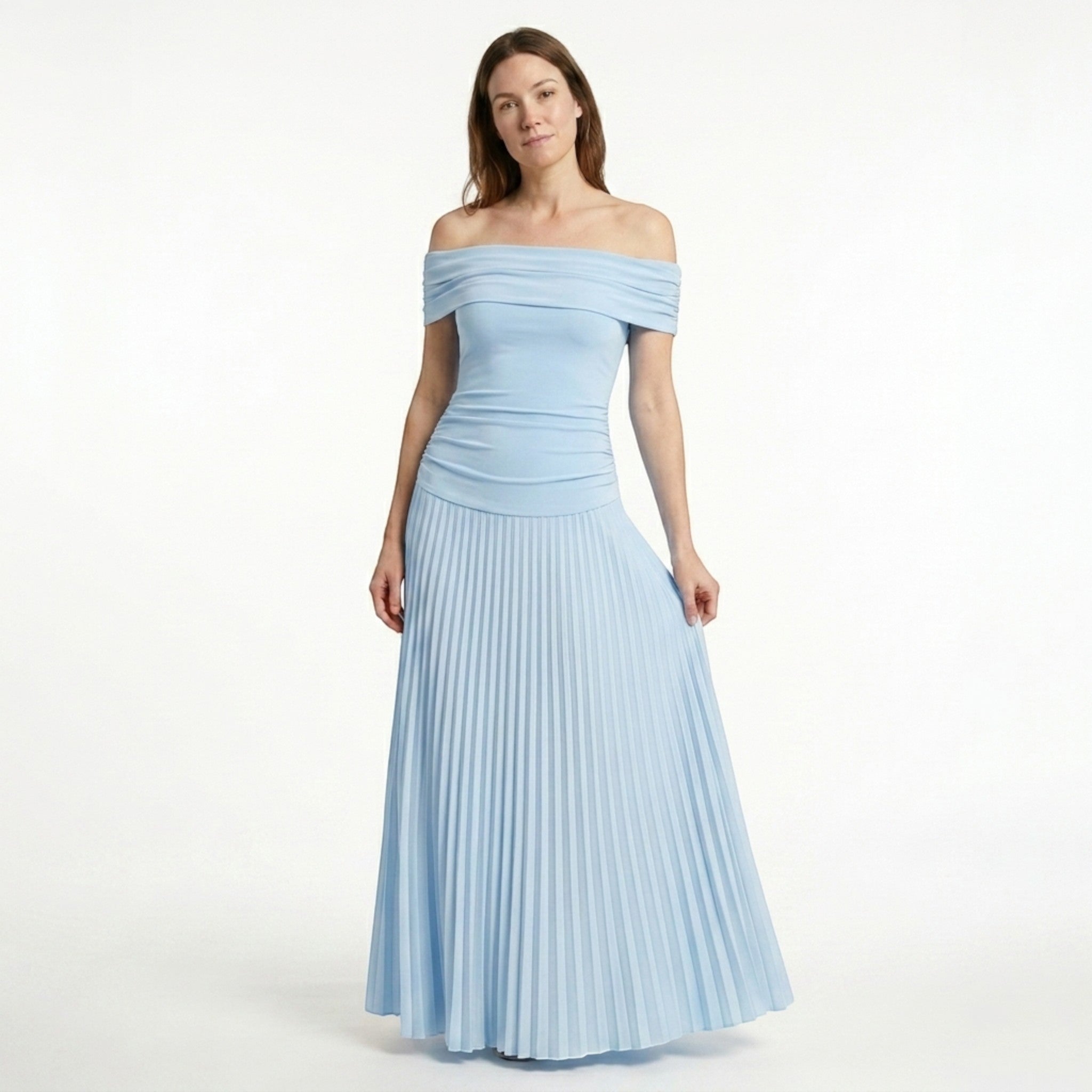 Robe longue plissée élégante pour femme | Robe formelle intemporelle à épaules dénudées
