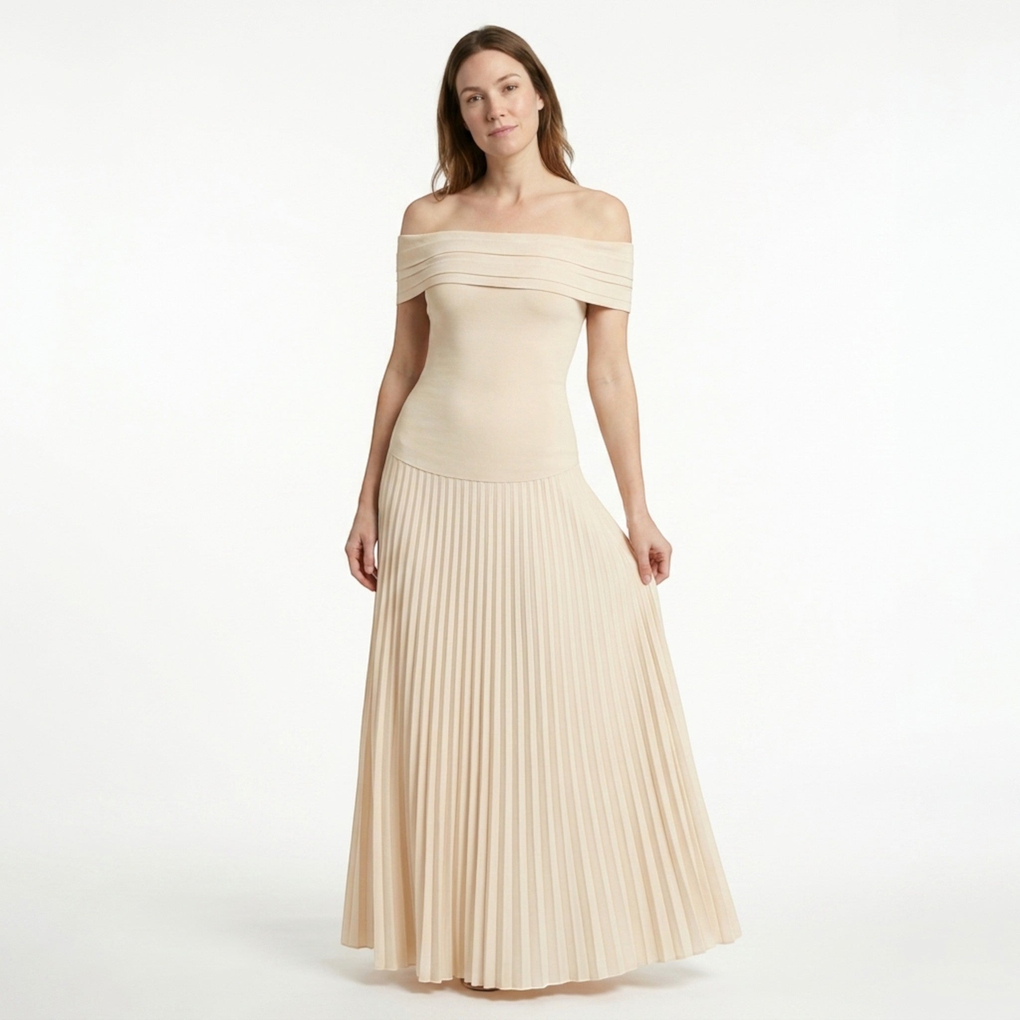 Robe longue plissée élégante pour femme | Robe formelle intemporelle à épaules dénudées
