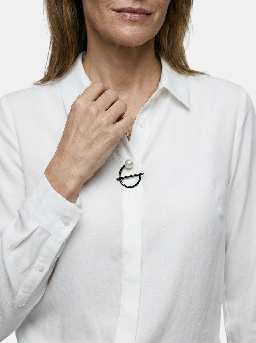 Blusa elegante de poliéster para mujer | Top clásico de manga larga para oficina