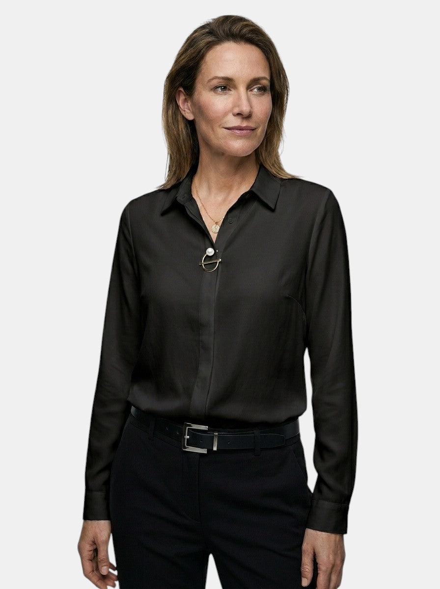 Blusa elegante de poliéster para mujer | Top clásico de manga larga para oficina