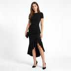 Vestido largo asimétrico elegante para mujer con fruncidos | Vestido de noche formal con volantes y estilo sofisticado