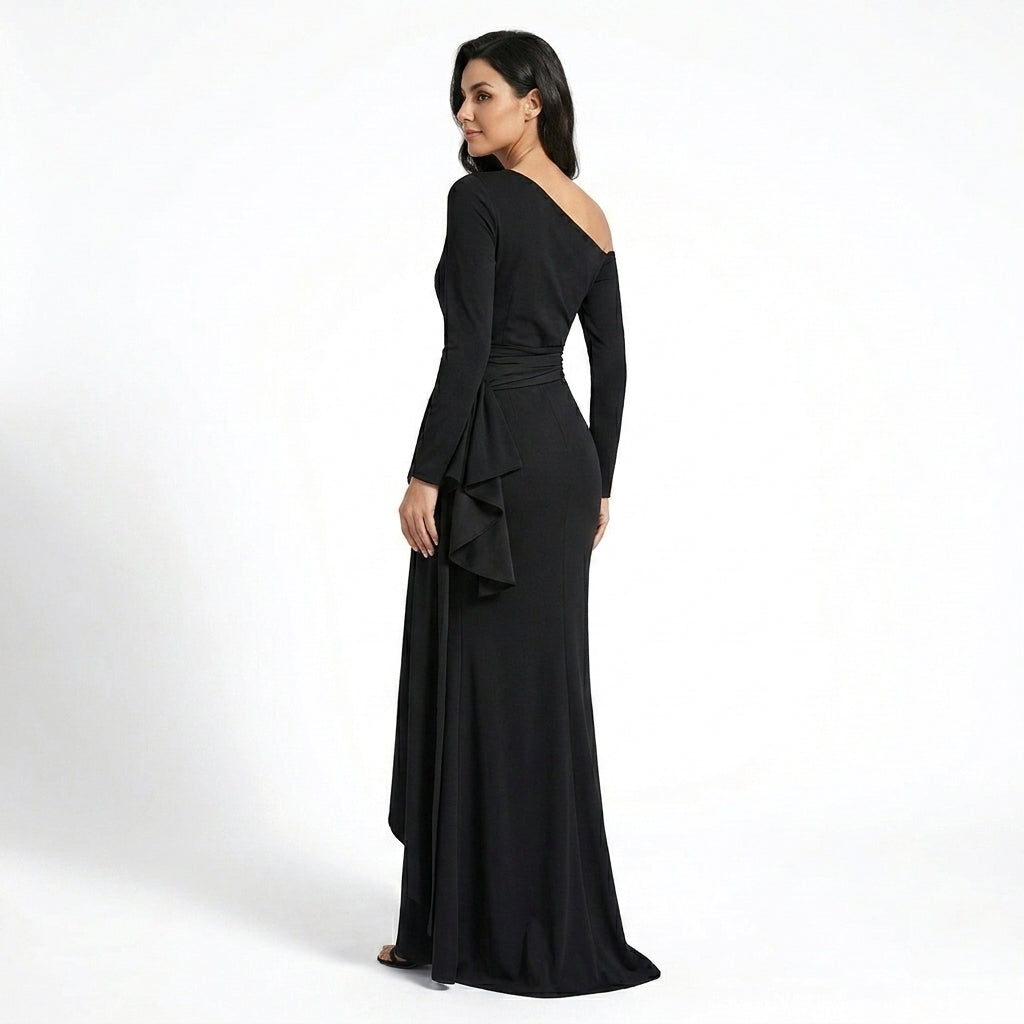 Womens Elegant Ruched Maxi Dress | Asymmetric One-Shoulder Formal Gown 3