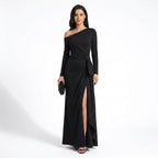 Vestido largo elegante para mujer con fruncidos | Vestido formal asimétrico de un solo hombro