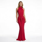 Vestido largo elegante para mujer con fruncidos | Vestido formal sin espalda y cuello alto