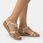 Womens Elegant Synthetic Wedge Sandals | Shimmering Comfortable Summer Footwear 6