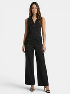 Ensemble tailleur élégant pour femme | Blazer sans manches et pantalon à jambes larges