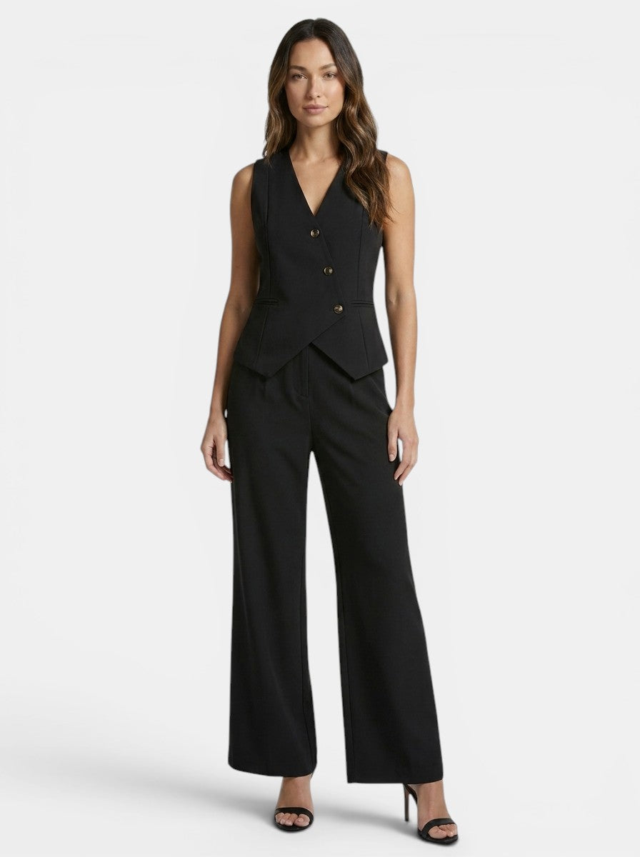 Women's Elegant Tailored Suit Set | Sleeveless Blazer & Wide-Leg Trousers