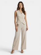 Ensemble tailleur élégant pour femme | Blazer sans manches et pantalon à jambes larges