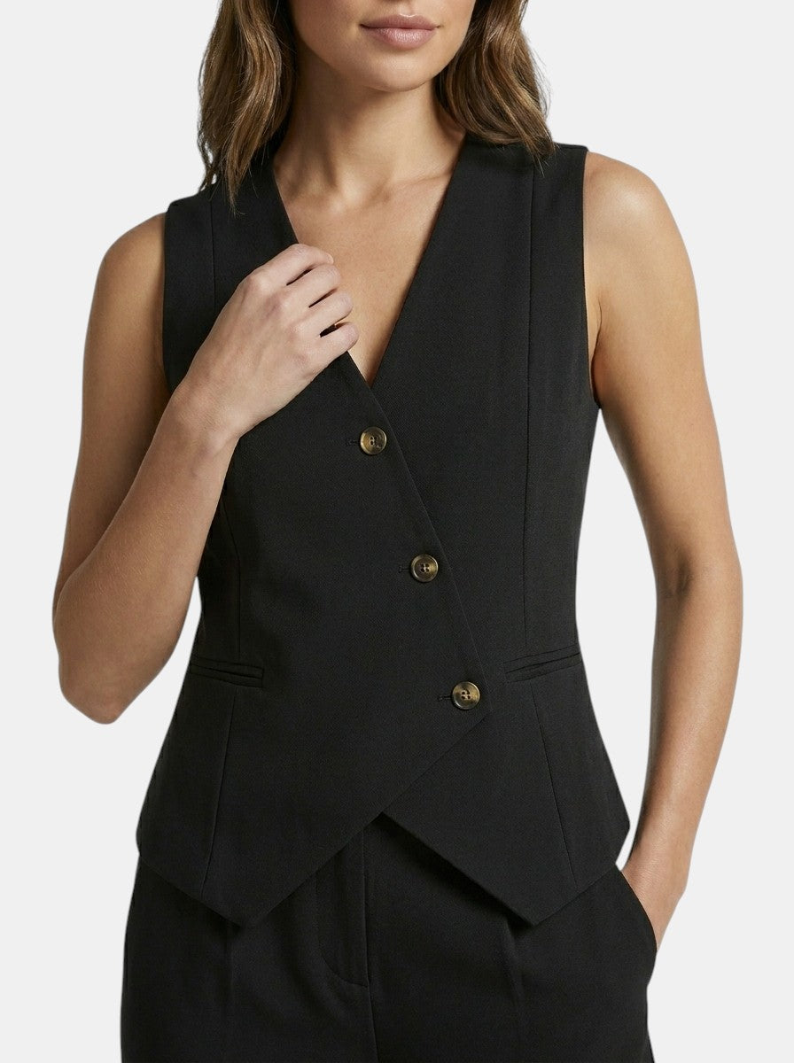 Women's Elegant Tailored Suit Set | Sleeveless Blazer & Wide-Leg Trousers
