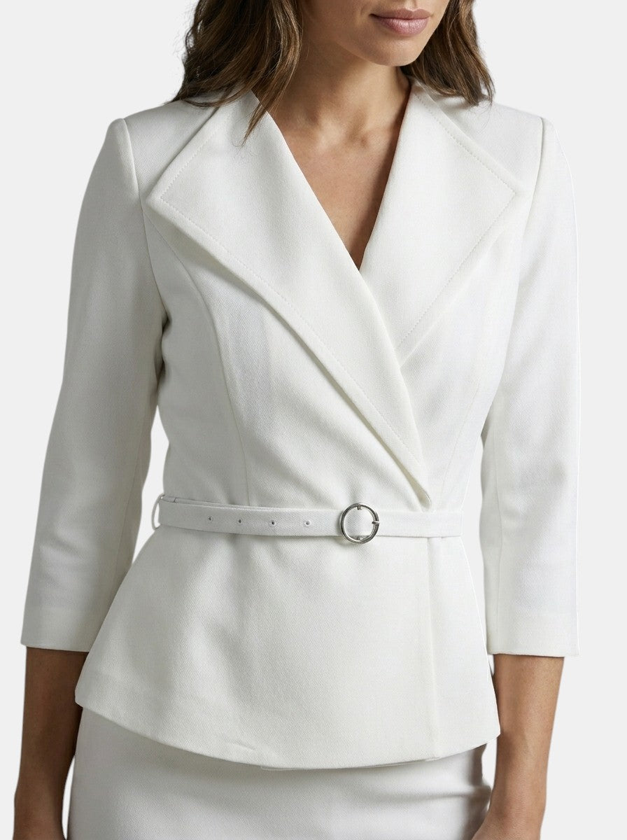 Women's Elegant Tailored Suit Set | White Blazer and Pencil Midi Skirt