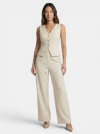 Ensemble coordonné pantalon large élégant pour femme | Gilet sans manches sophistiqué pour printemps-été