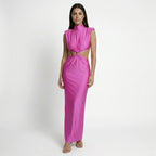 Vestido largo ajustado elegante para mujer con cortes torcidos | Vestido sin mangas ajustado con cuello alto