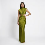 Vestido largo ajustado elegante para mujer con cortes torcidos | Vestido sin mangas ajustado con cuello alto