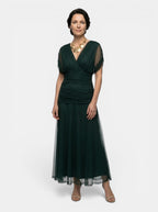 Womens Elegant V-Neck Maxi Dress | Flowing Cape Sleeve Formal Gown 2