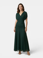 Womens Elegant V-Neck Maxi Dress | Flowing Short Sleeve Evening Gown 2