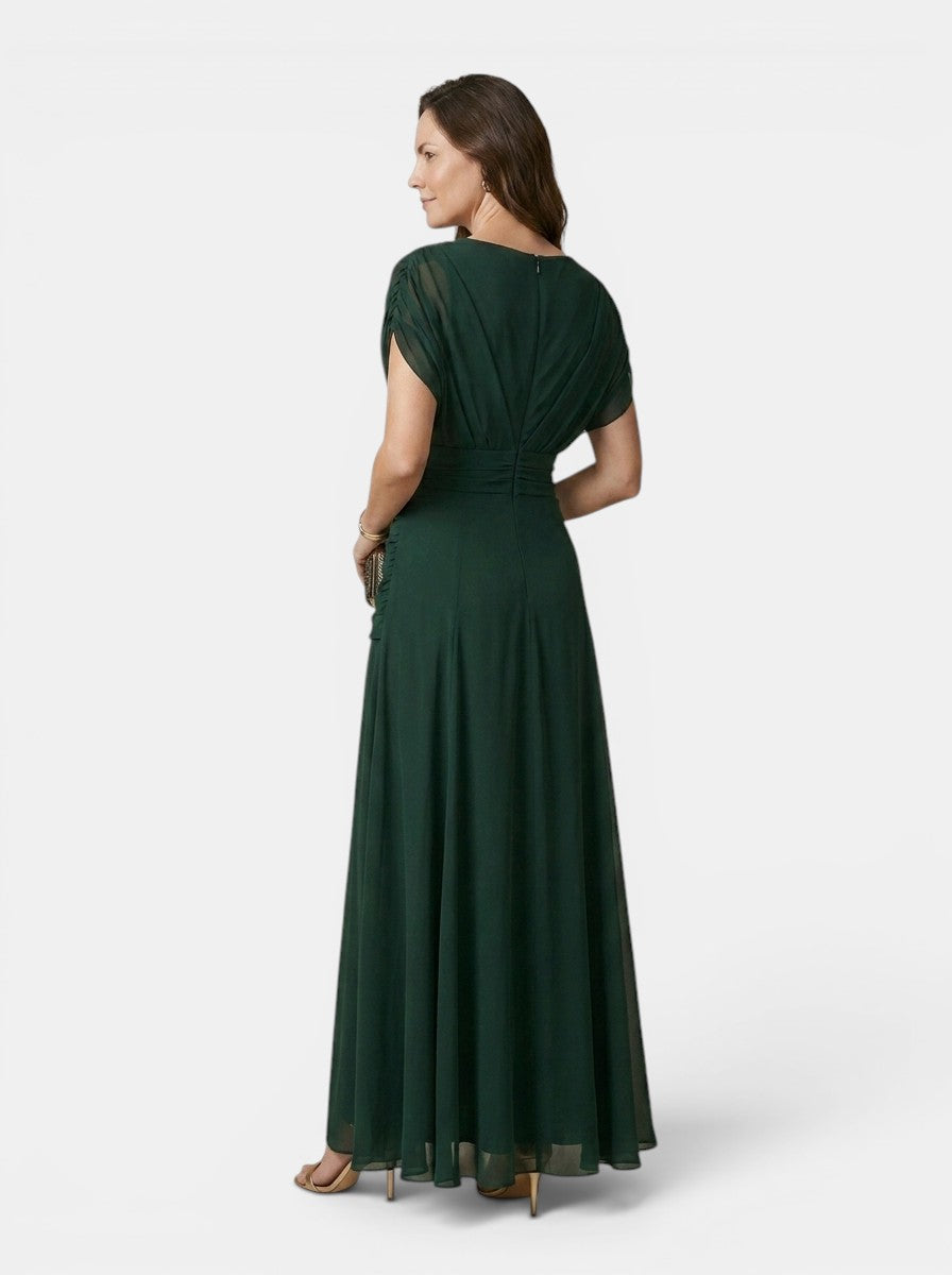 Womens Elegant V-Neck Maxi Dress | Flowing Short Sleeve Evening Gown 4
