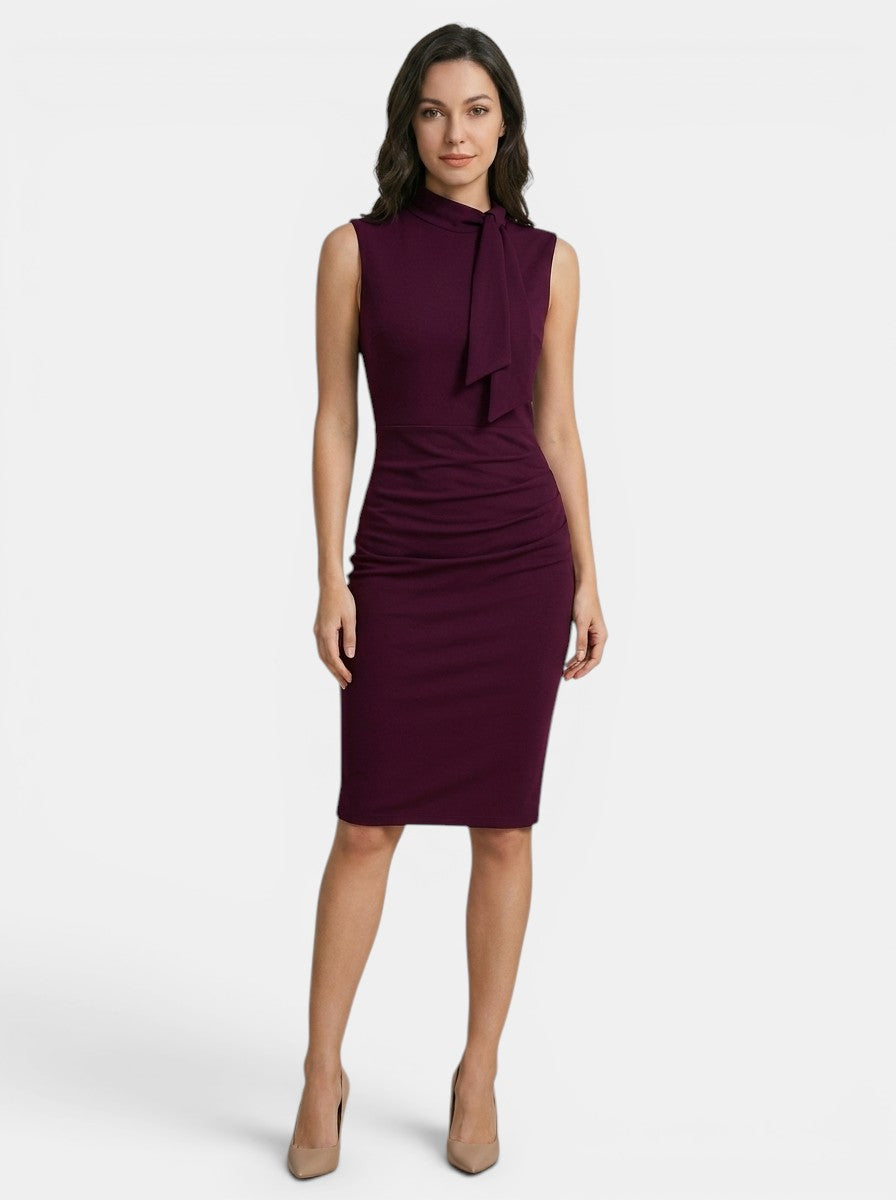 Robe midi élégante à col en V pour femme | Robe fourreau sans manches stylée pour toutes saisons