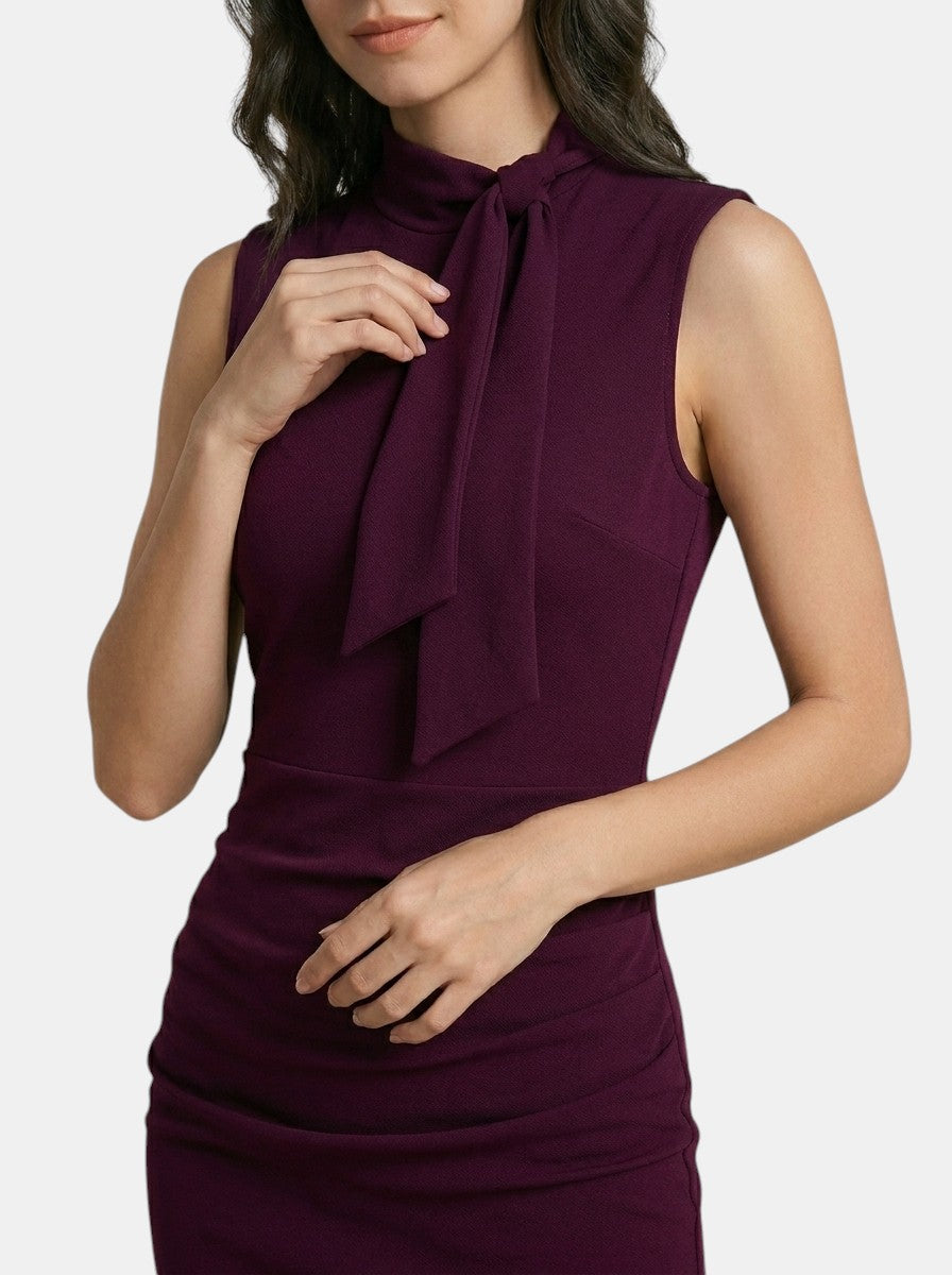 Robe midi élégante à col en V pour femme | Robe fourreau sans manches stylée pour toutes saisons