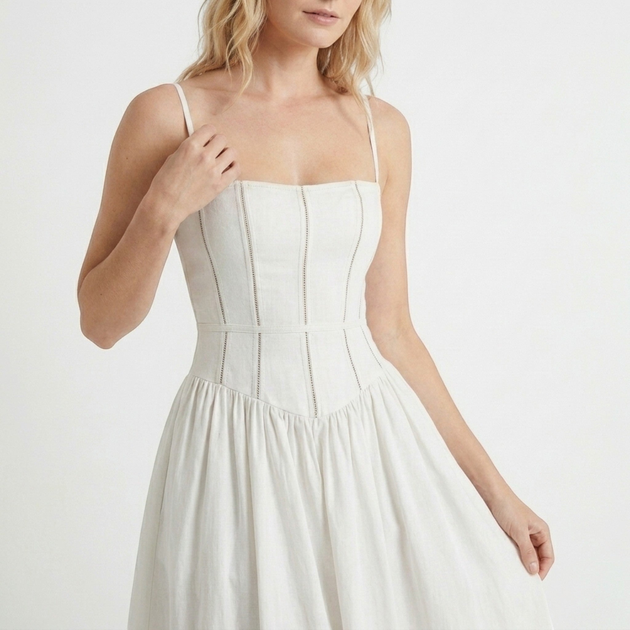 Robe midi blanche élégante avec corset pour femmes | Tenue de cocktail formelle intemporelle