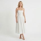 Robe midi blanche élégante avec corset pour femmes | Tenue de cocktail formelle intemporelle