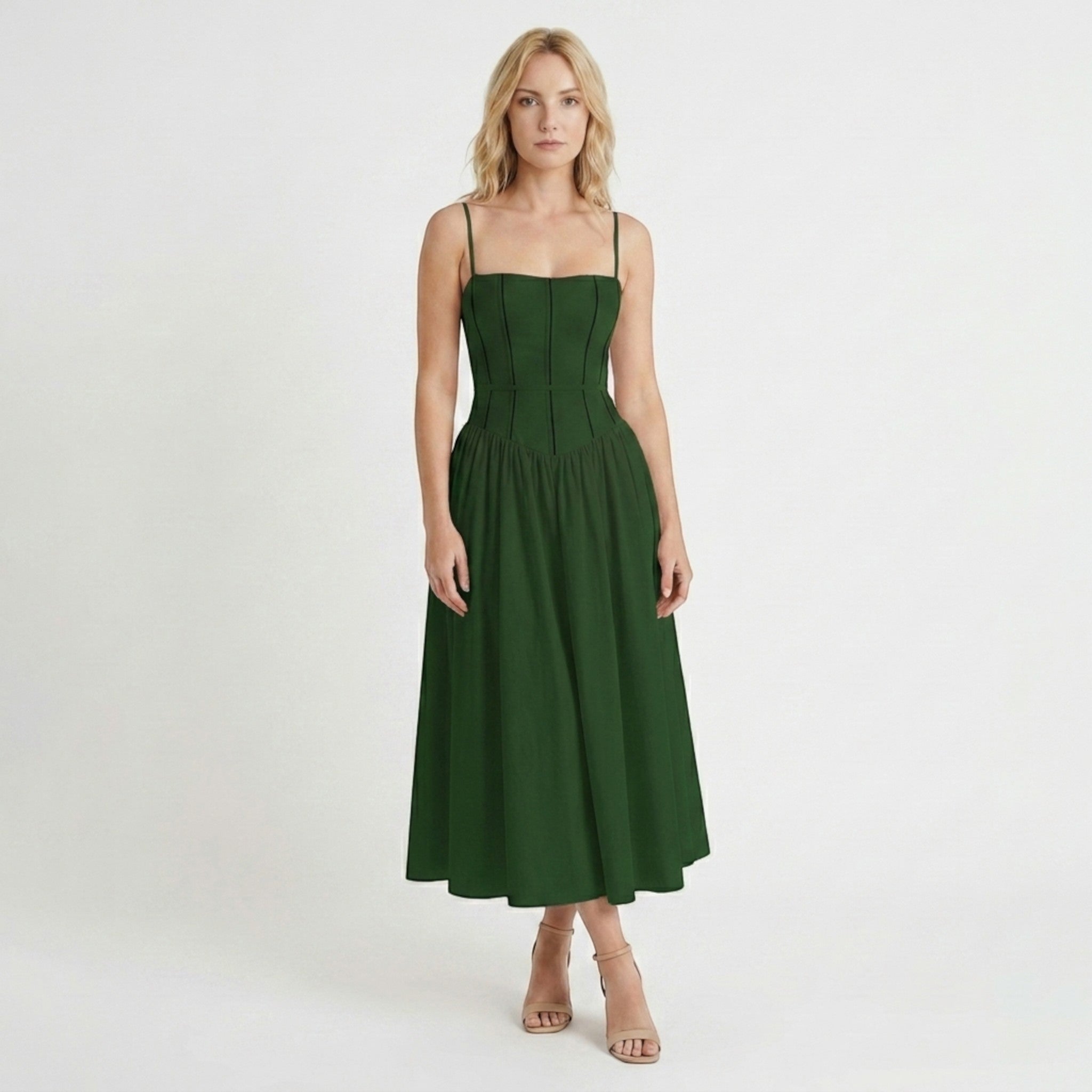 Robe midi blanche élégante avec corset pour femmes | Tenue de cocktail formelle intemporelle