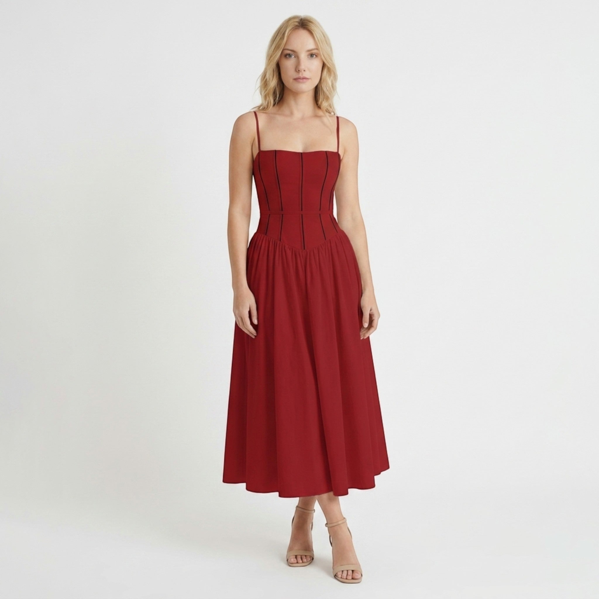Robe midi blanche élégante avec corset pour femmes | Tenue de cocktail formelle intemporelle